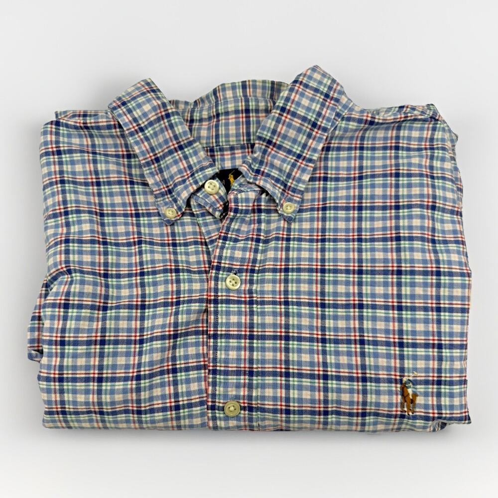 Ralph Lauren Men's XL Button Down Shirt Blue Green Plaid Long Sleeve Pony Logo